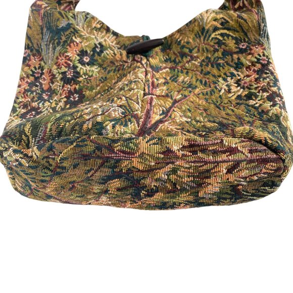 Handmade Tapestry Fabric Shoulder Knot Bag With Bow Tie Strap Toggle Closure - Picture 4 of 9